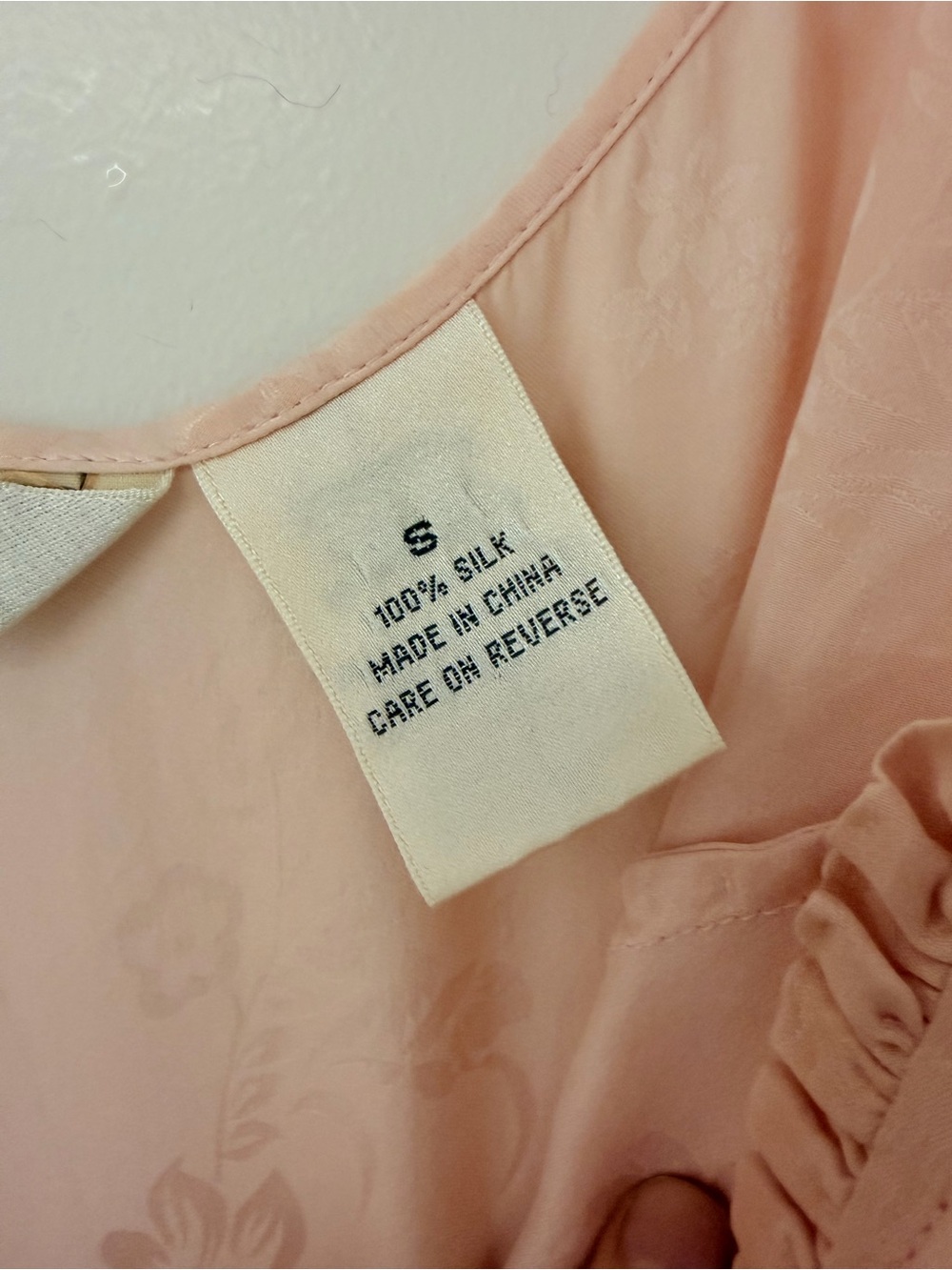 100% Silk Light Peach Pink Women’s Satin Cami with Ruffle Trim Night Gown Dress - Picture 7 of 8